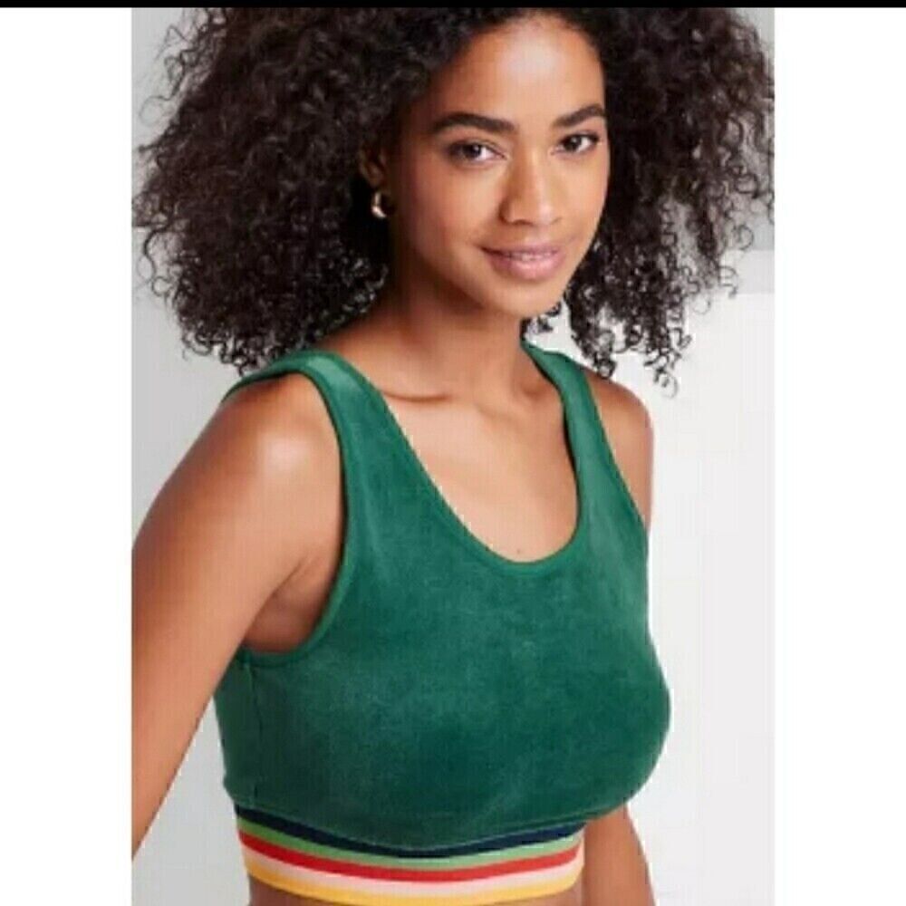 WILD FABLE Women's Velour Cropped Tank Top Green Size XS -